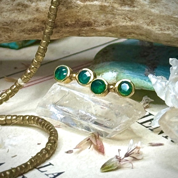 KBD Studio Green Emerald 18k Gold Plated on Sterling Silver Stud Earrings - Picture 8 of 10